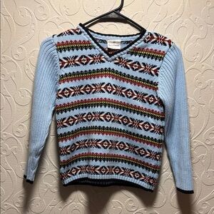 Boys Hanna Andersson V-Neck Sweater - Blue and Multicolor